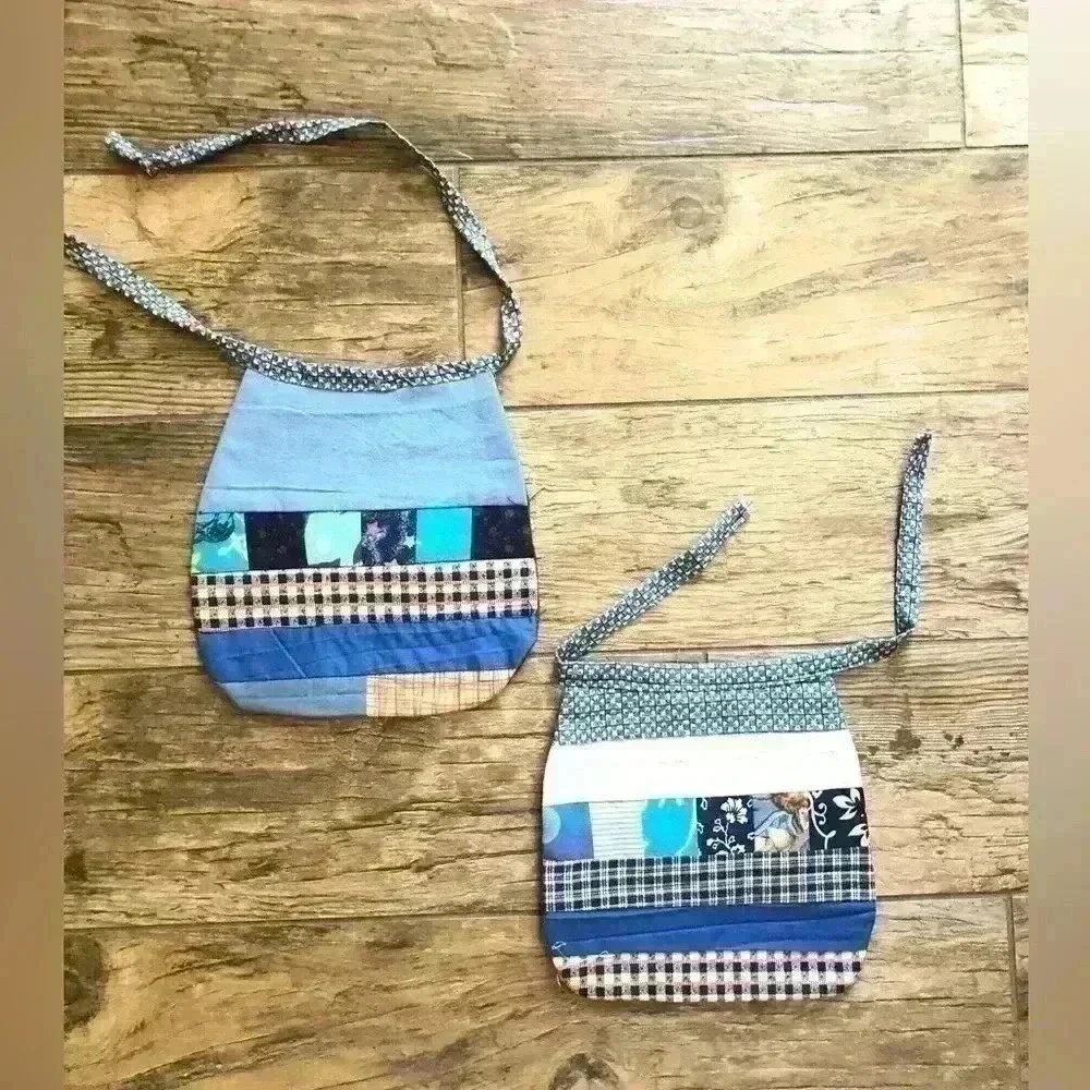 LOT OF 2 BABY BOY DENIM UPCYCLED MATERIAL QUILT BIBS